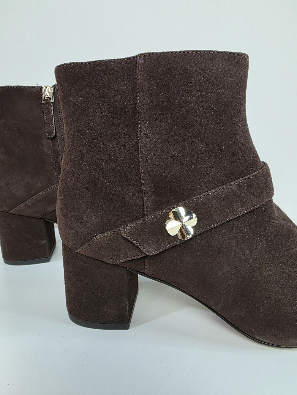 Kate Spade Flower Dark Brown Suede Ankle Boots with Block Heel, Size 9.5 - Picture 4 of 6